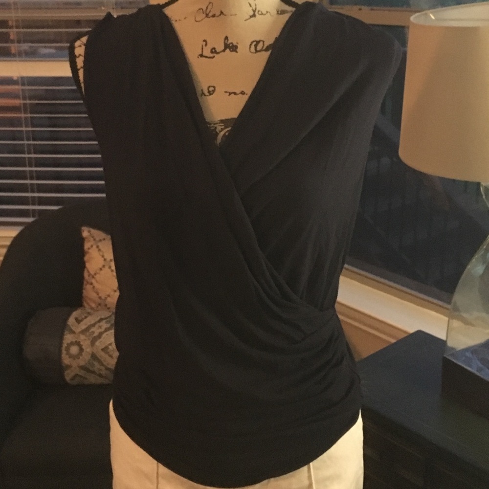 Ann Taylor Navy Blue Faux Wrap Sleeveless Top